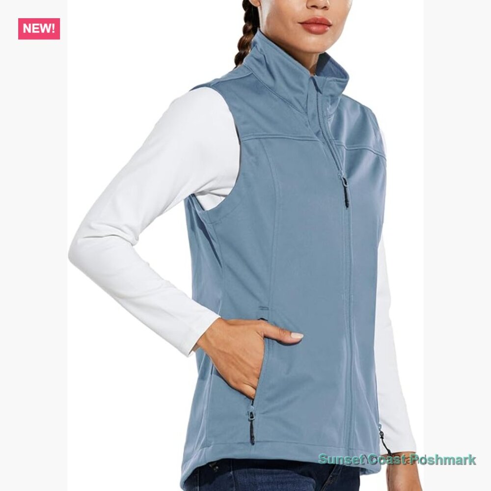 Windproof Sleeveless Jacket Stand Collar Zipper P… - image 1